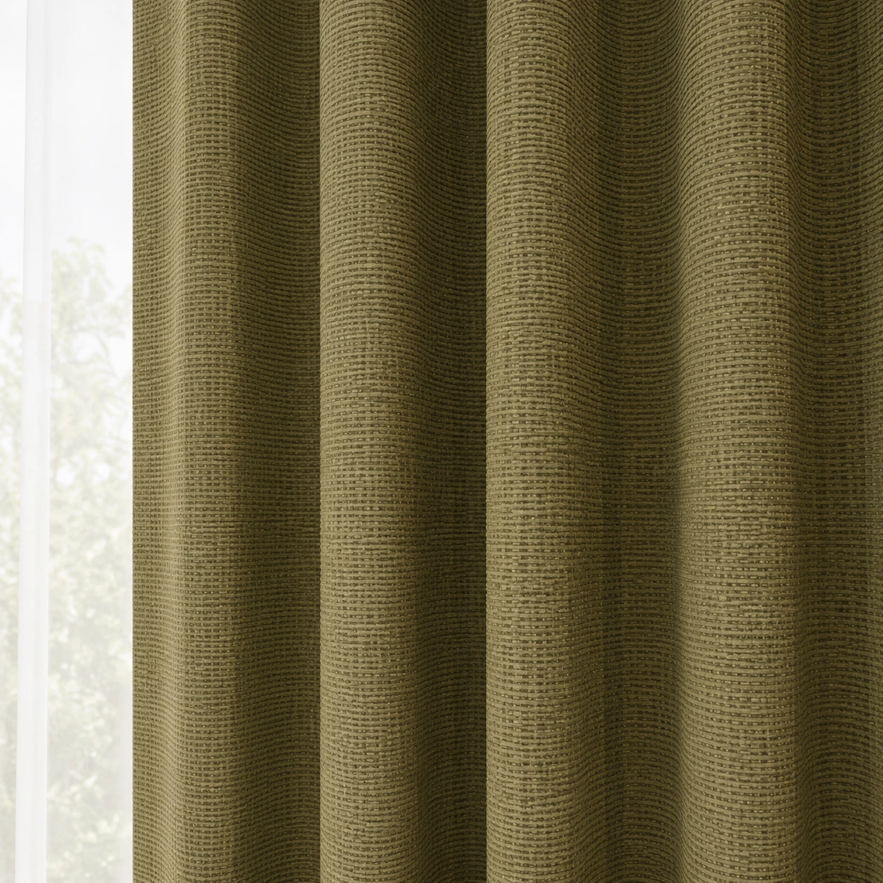 Olive Moss Textured Dimout Curtain/D12