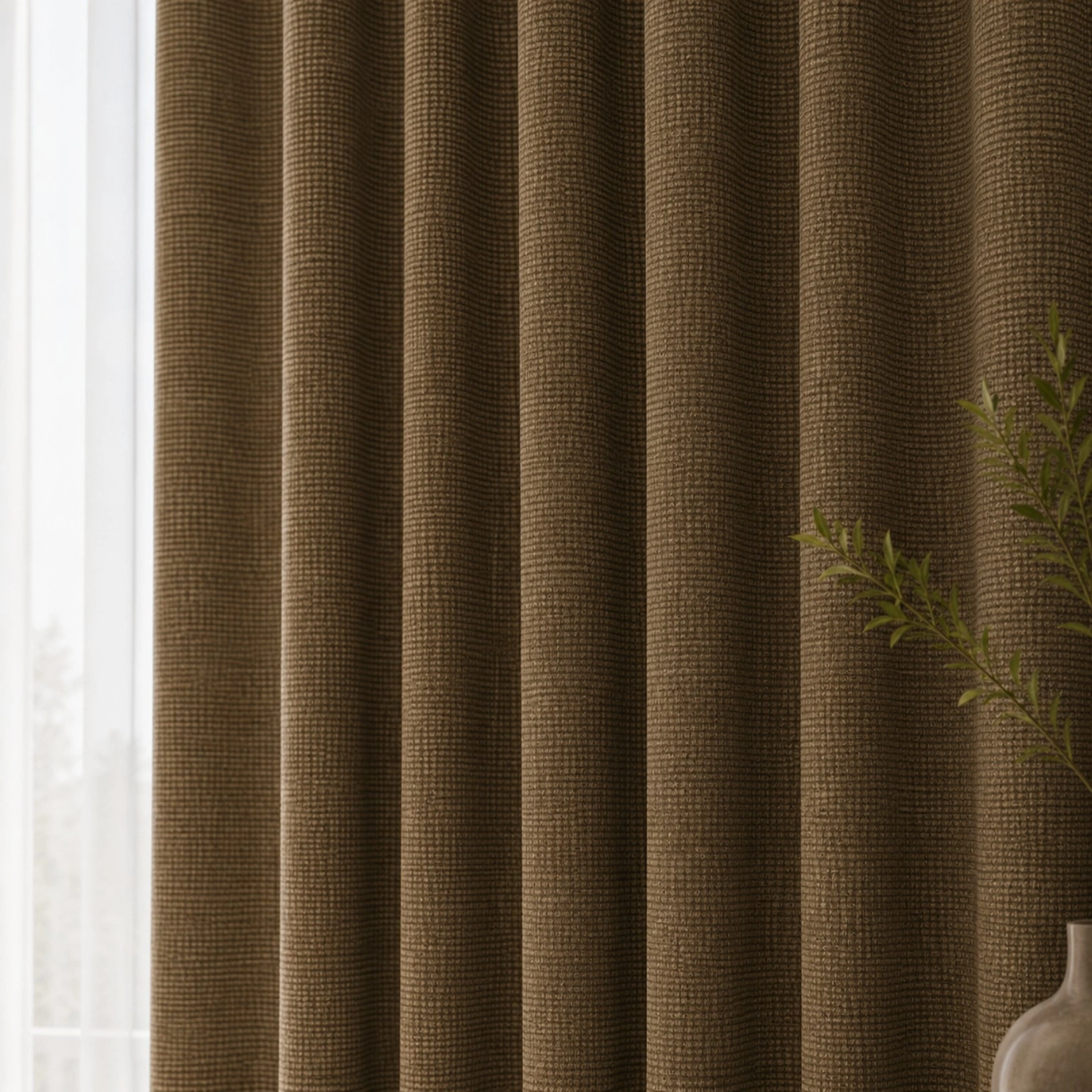 Earthy Taupe Textured Dimout Curtain/D13