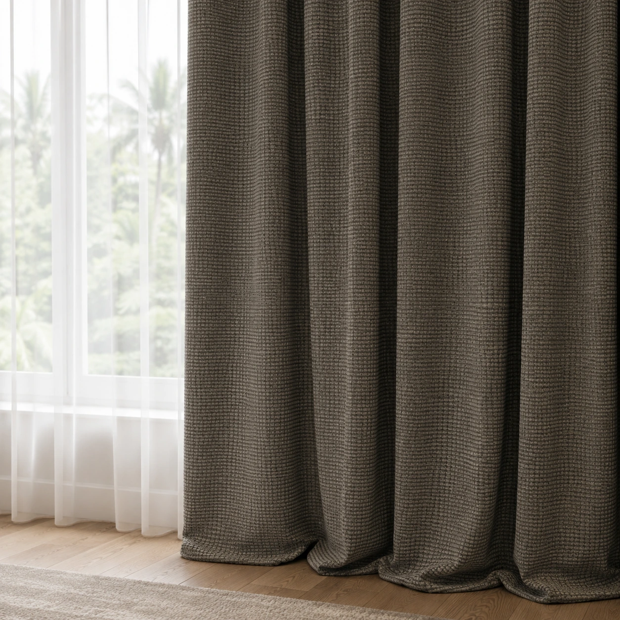 Charcoal Textured Dimout Curtain/D14