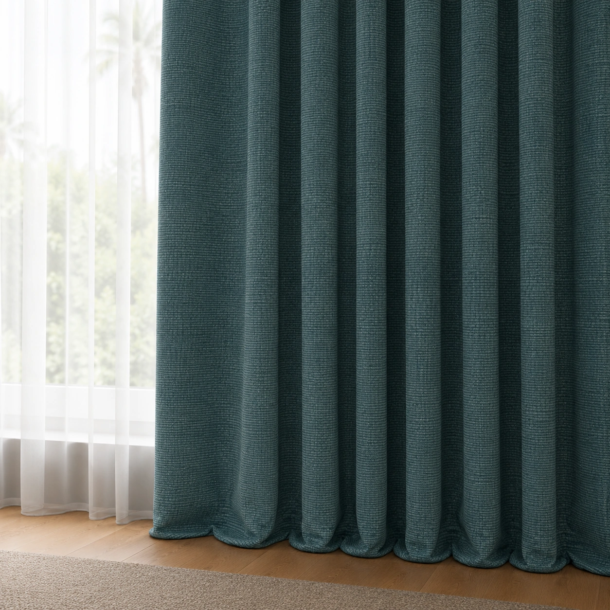 Teal Textured Dimout Curtain/D16