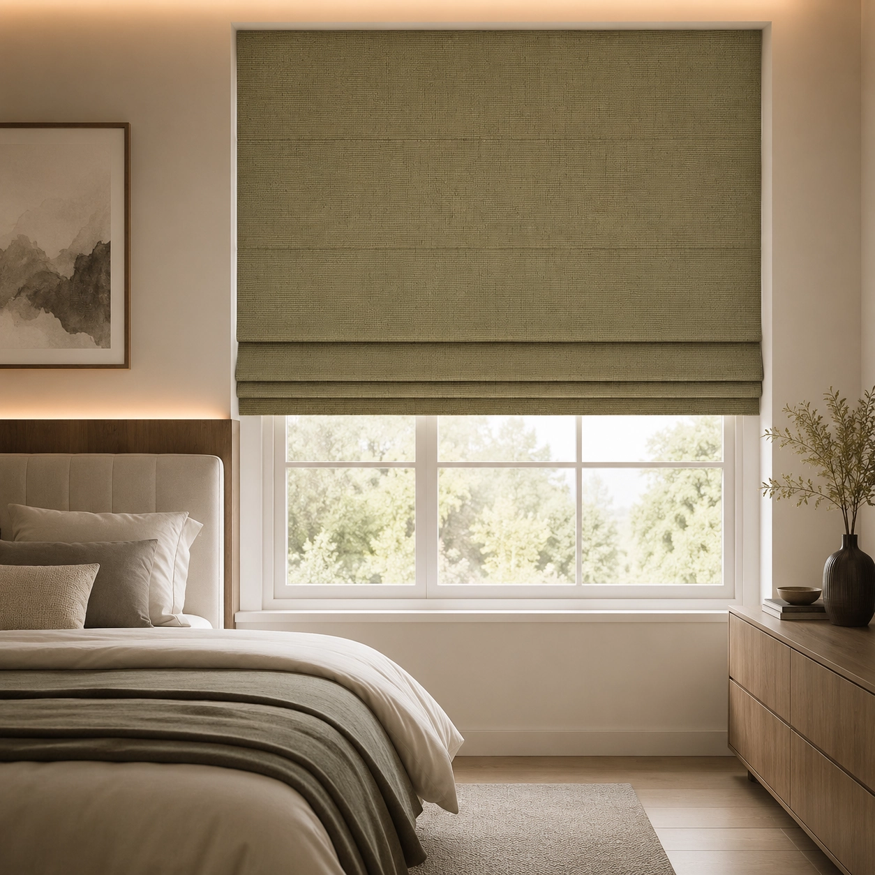 Sage Olive Textured Roman Blind/D12