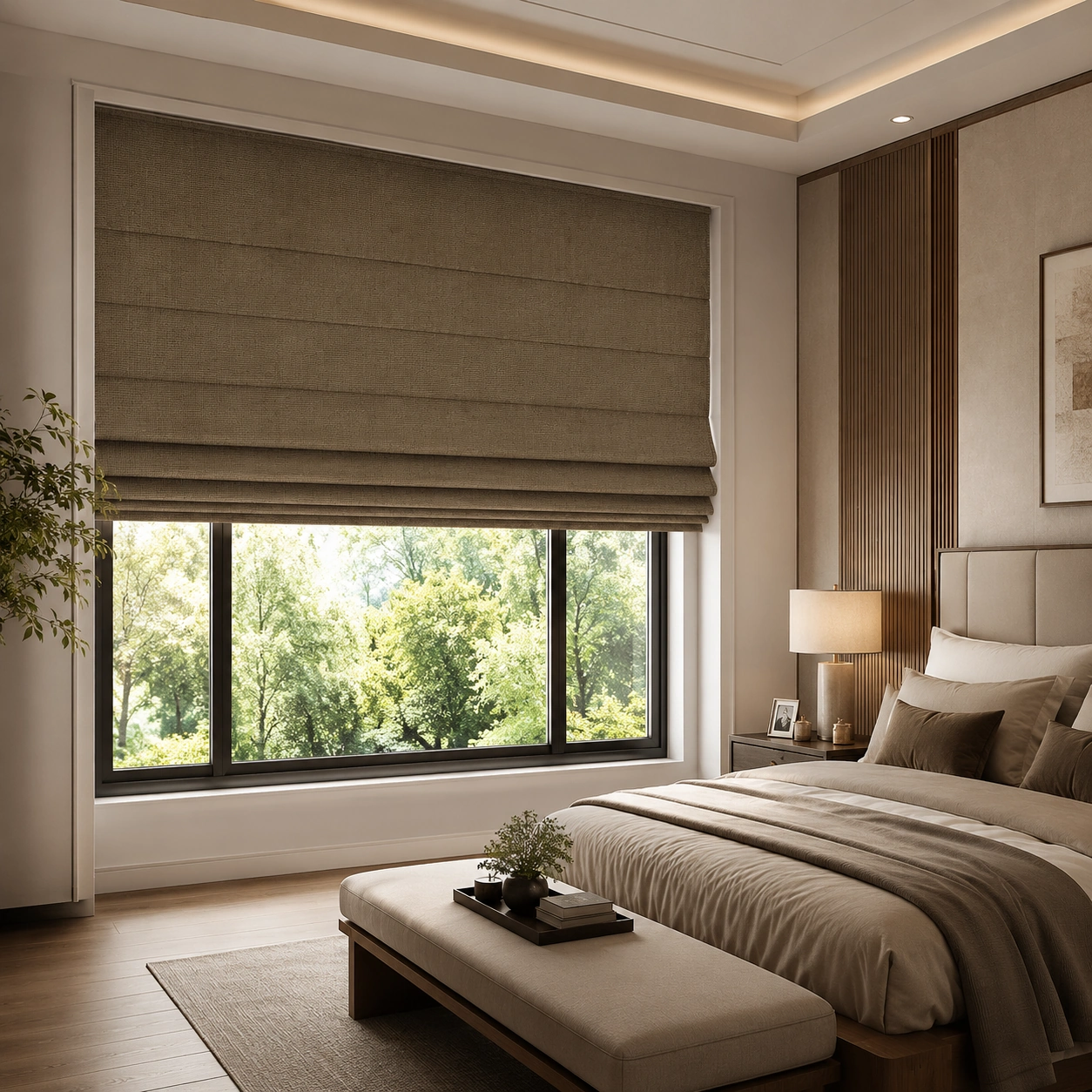 Taupe Beige Textured Roman Blind/D13