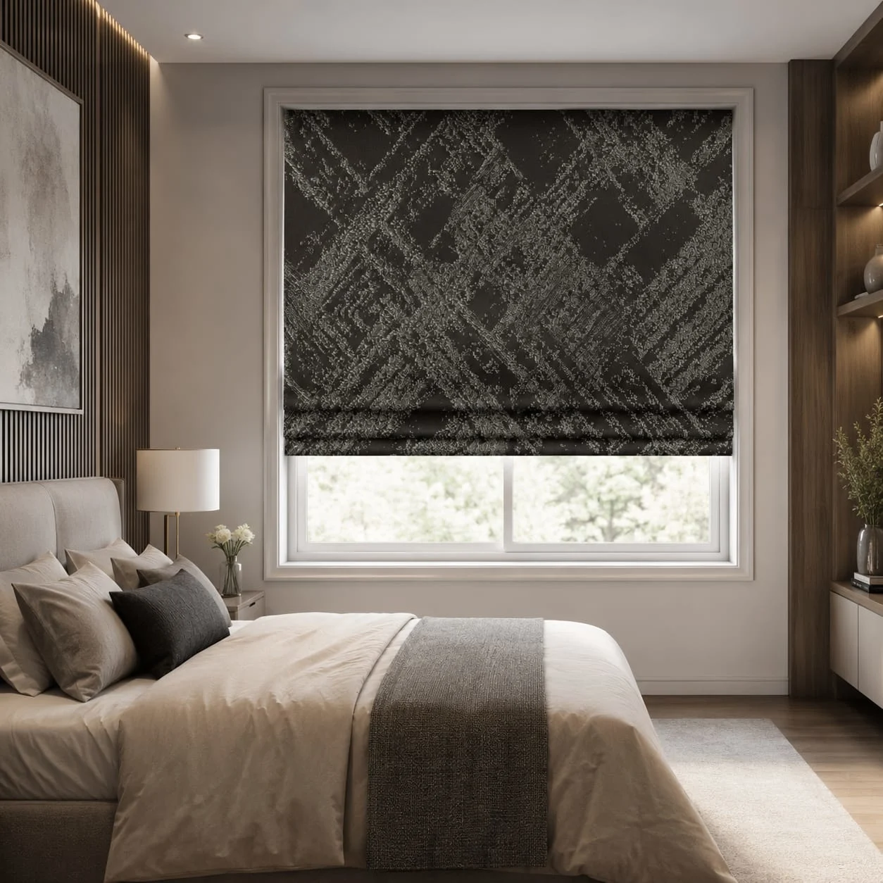 Abstract Charcoal Textured Roman Blind/V145-MS-206