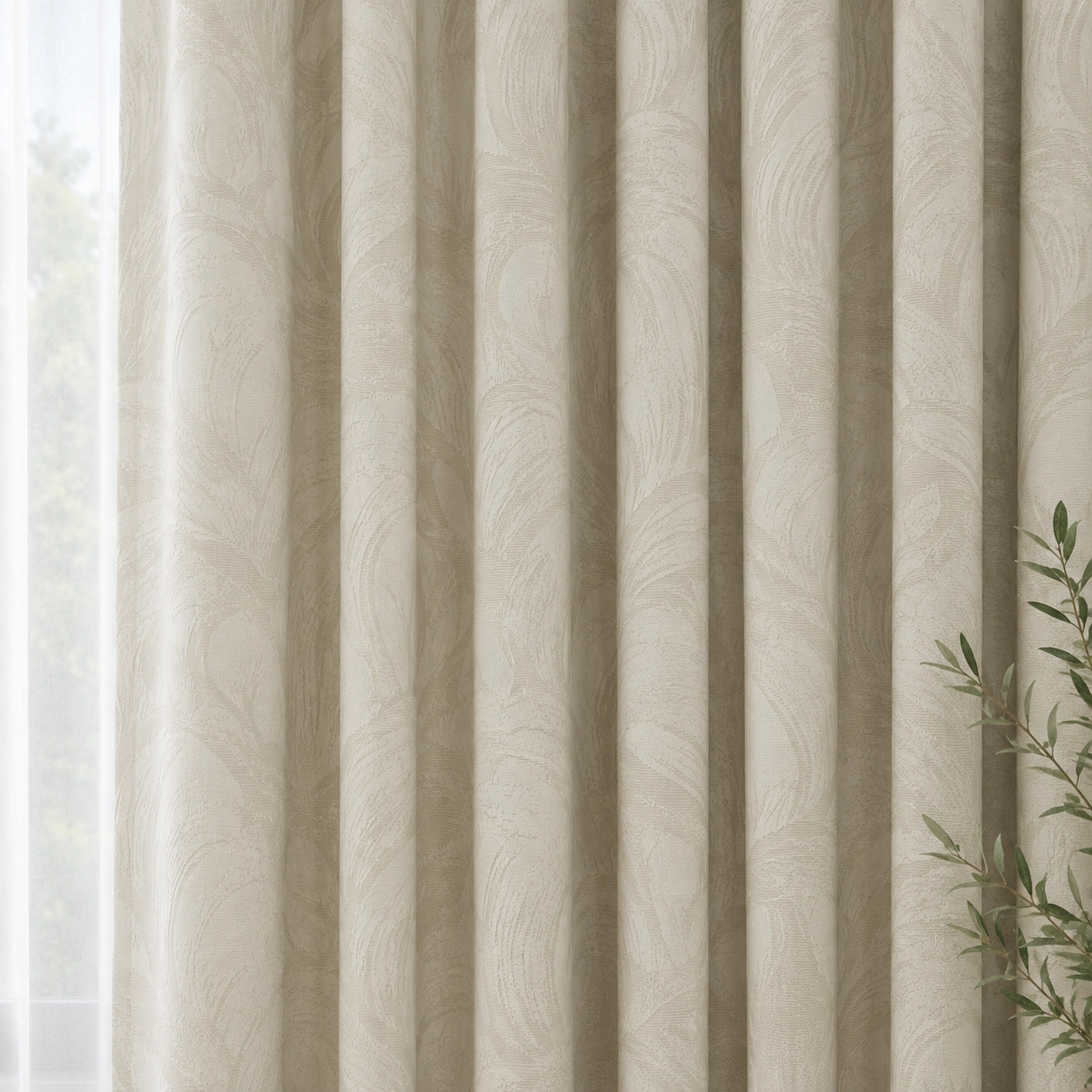 Cream Willow Pattern Dimout Master Bedroom Curtain/RC08