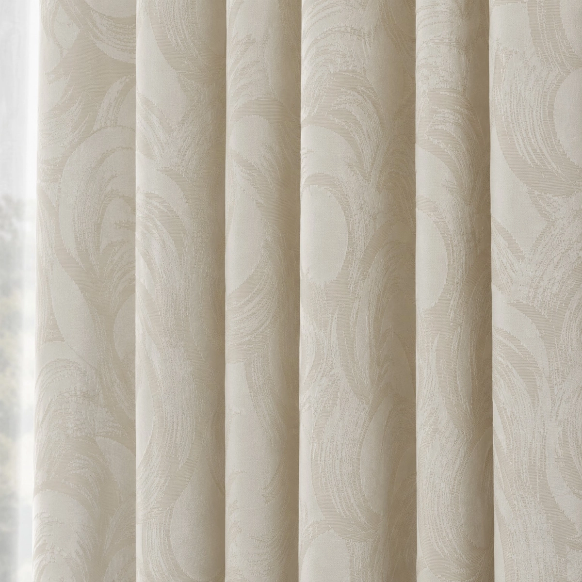 Cream Bloom Abstract Textured Dimout Bedroom Curtain /RC12