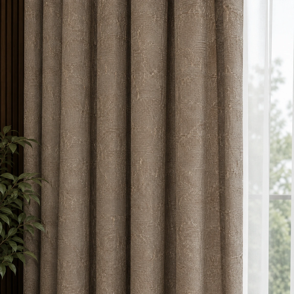 Novelle Mocha Textured Woven Curtain/CJ03