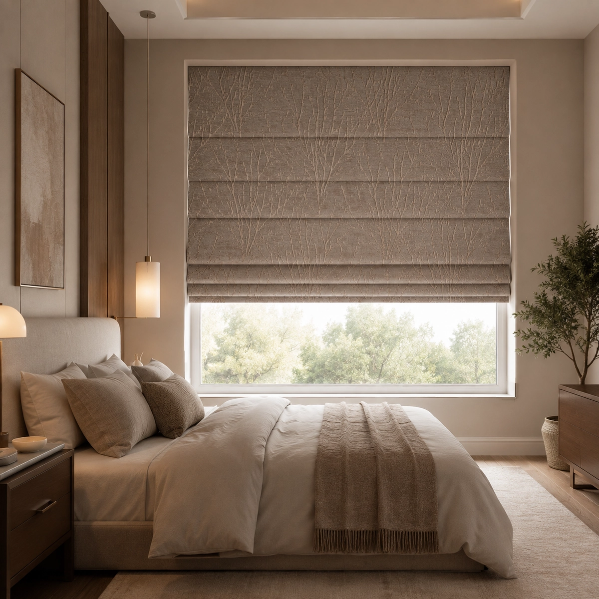 Lunara Taupe Botanical Roman Blinds/CJ01